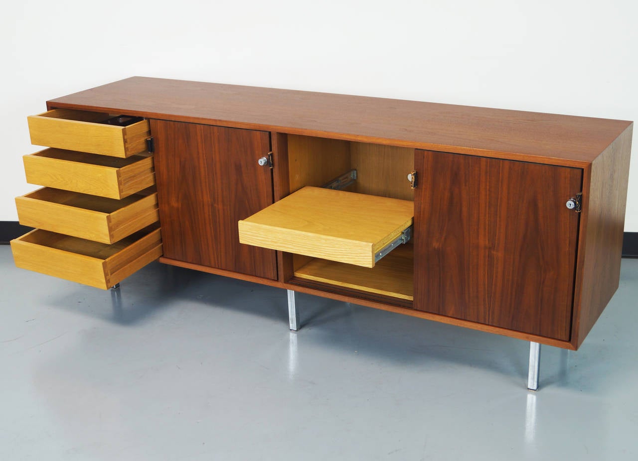 Chrome Vintage Walnut Credenza by Florence Knoll