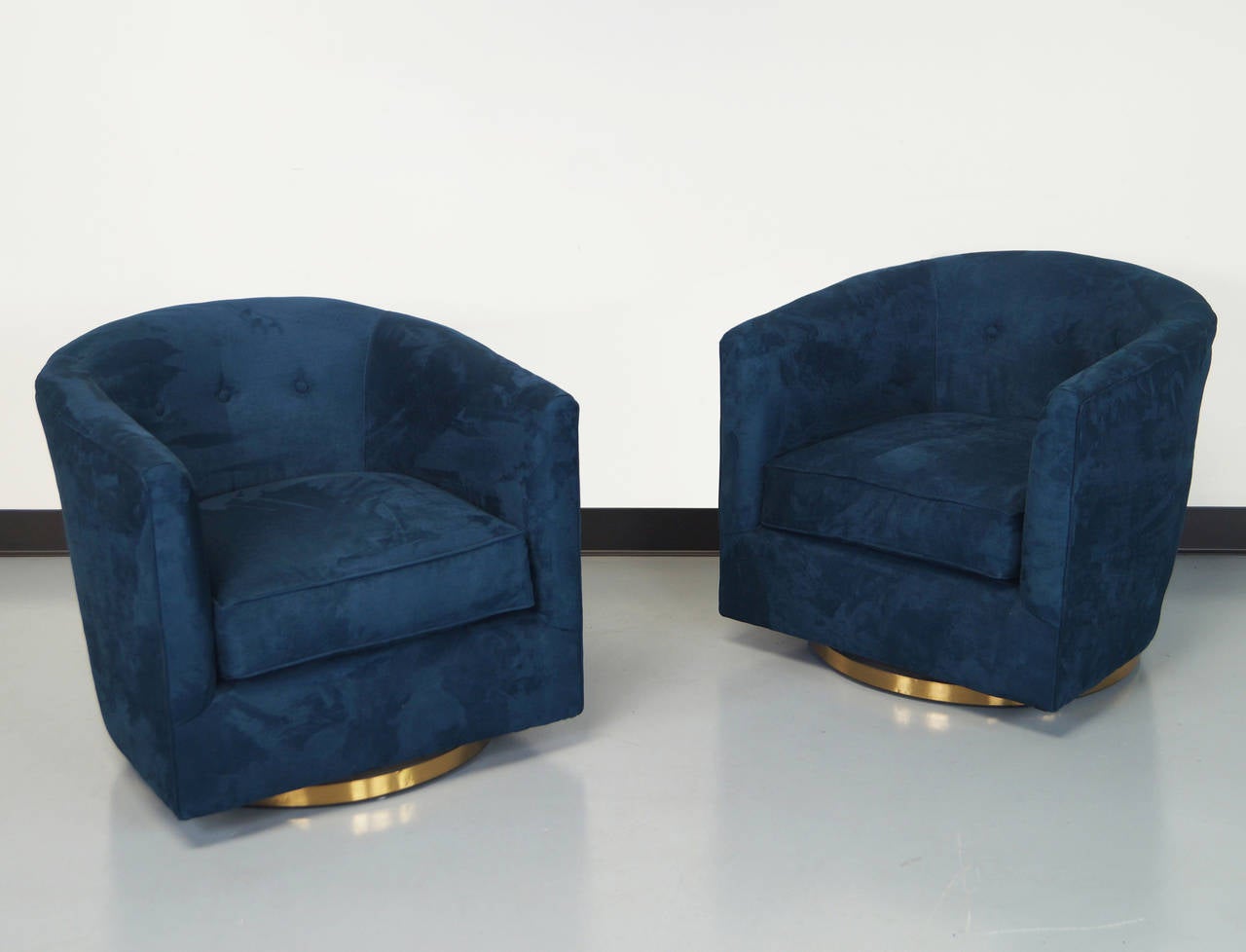 Ultrasuede Vintage Brass Swivel Lounge Chairs