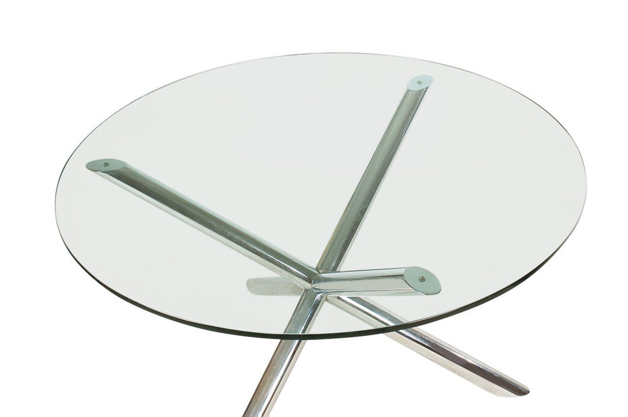 American Mid-Century Modern Chrome Jax Tripod Dining Table after Milo Baughman For Sale