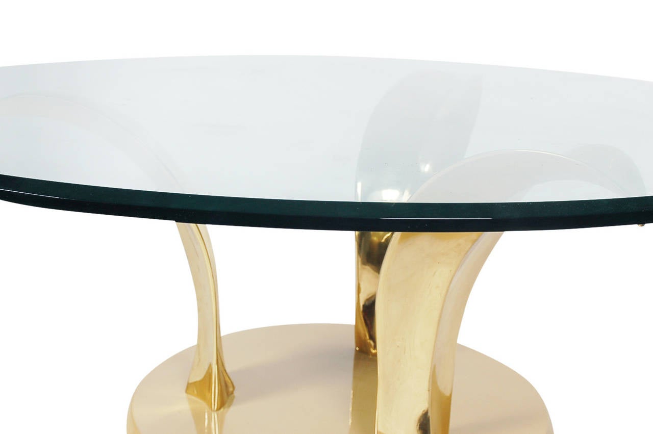 American Hollywood Regency Brass and Glass Leaf Motif Cocktail Table, Mid Century Modern For Sale
