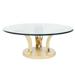 Hollywood Regency Brass and Glass Leaf Motif Cocktail Table, Mid Century Modern 9