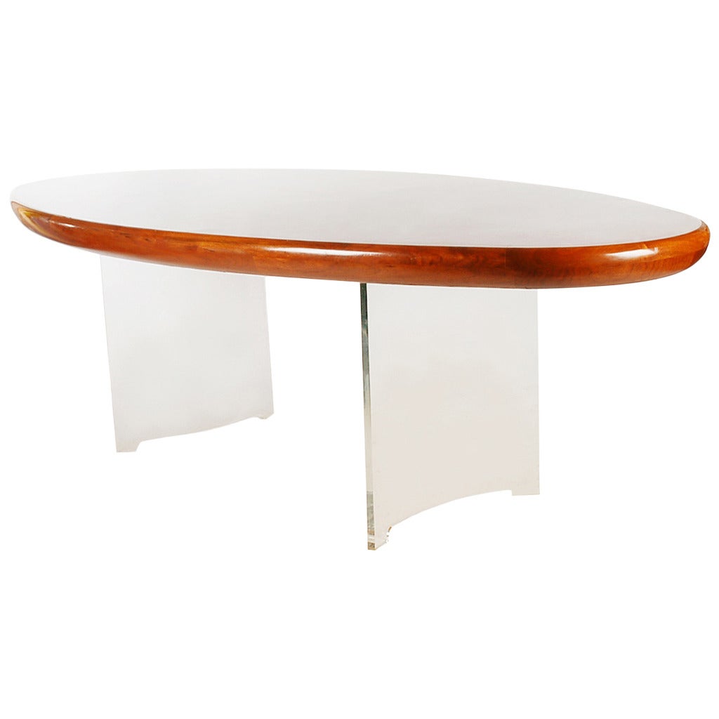 Large Lucite and Burl Dining Table by Vladimir Kagan