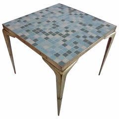 1960s Italian Brass and Tile Side Table