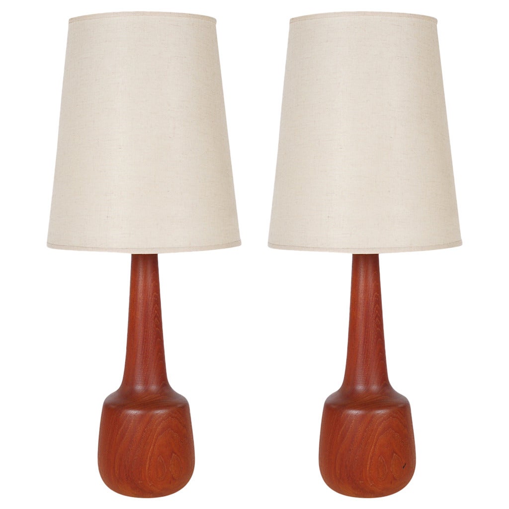Mid-Century Danish Modern Solid Teak Table Lamps