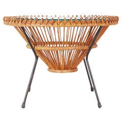 Franco Albini Style Wrought Iron and Rattan Table