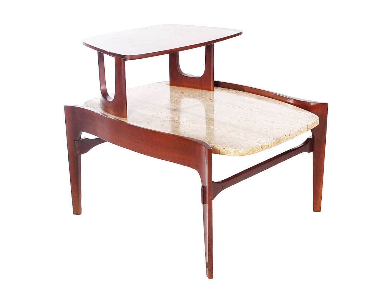 Mid-Century Modern Travertine Coffee and End Table Set