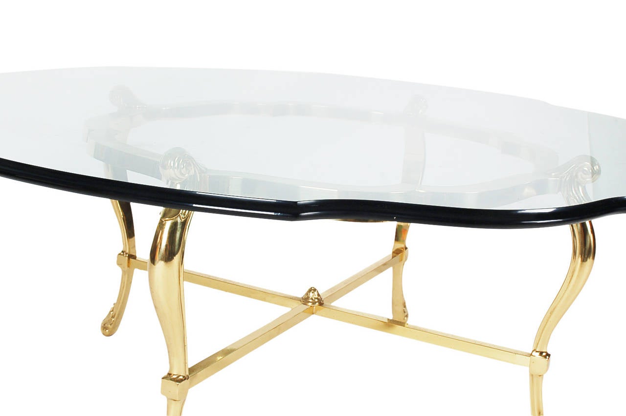 High-quality solid brass coffee table probably made by La barge. Very well cared for and ready for immediate use.