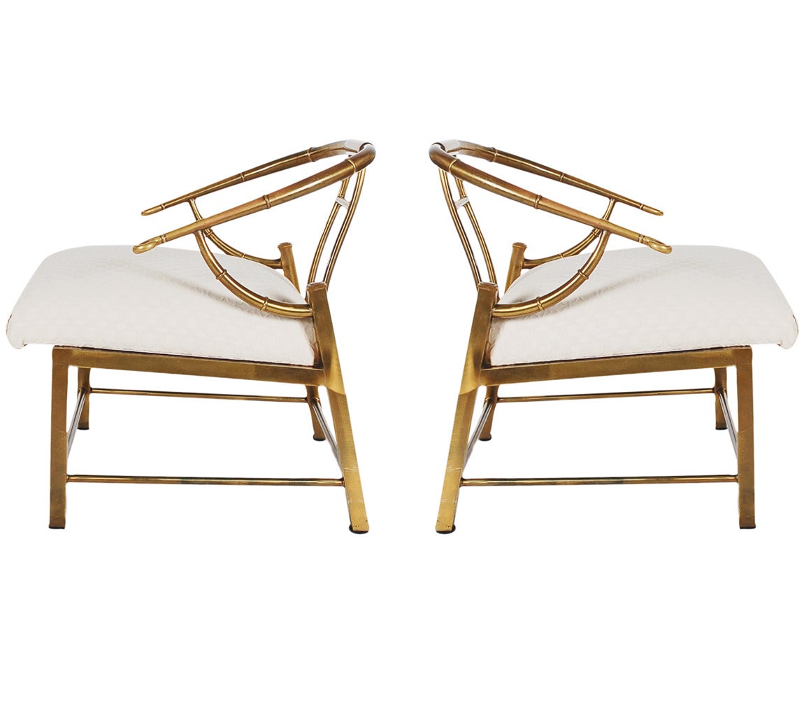 Matching Pair of Brass Lounge Chairs by Mastercraft