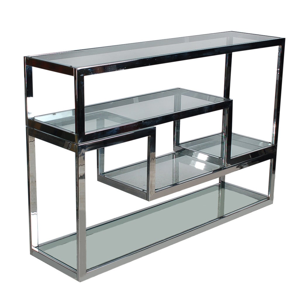 Mid-Century Modern Chrome Glass Etagere or TV Media Table after Milo Baughman In Excellent Condition In Philadelphia, PA