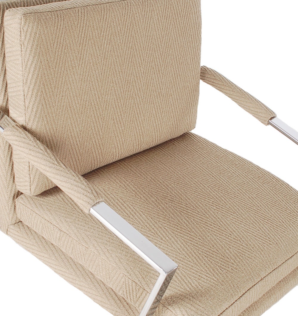 Mid-Century Modern Milo Baughman Pair of Chrome Flat Bar Lounge Chairs