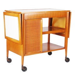 Mid-Century Wood and Cane Bar Cart in the Style of Edward Wormley