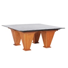 Table basse en cerisier et ardoise de style Art déco moderne mi-siècle, fabriquée sur mesure