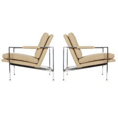 Milo Baughman Pair of Chrome Flat Bar Lounge Chairs