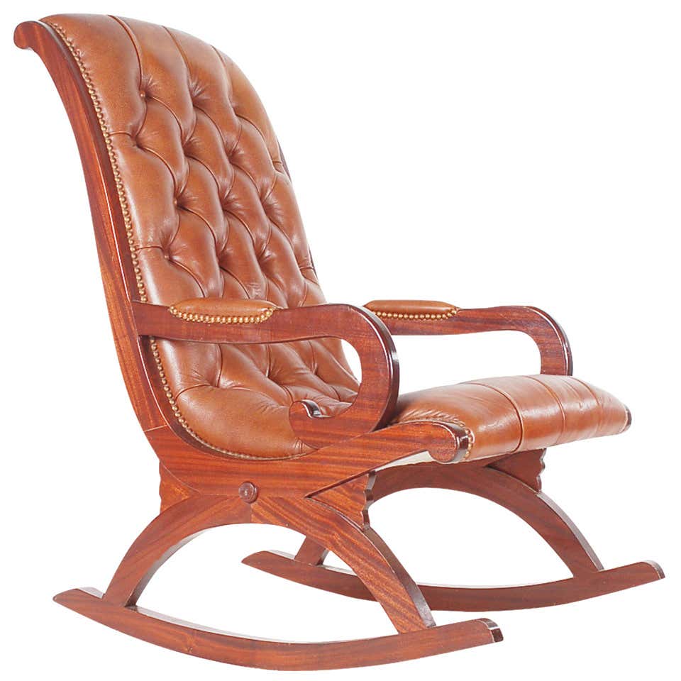 Vintage Leather Chesterfield Style Mahogany Rocking Chair at 1stDibs ...