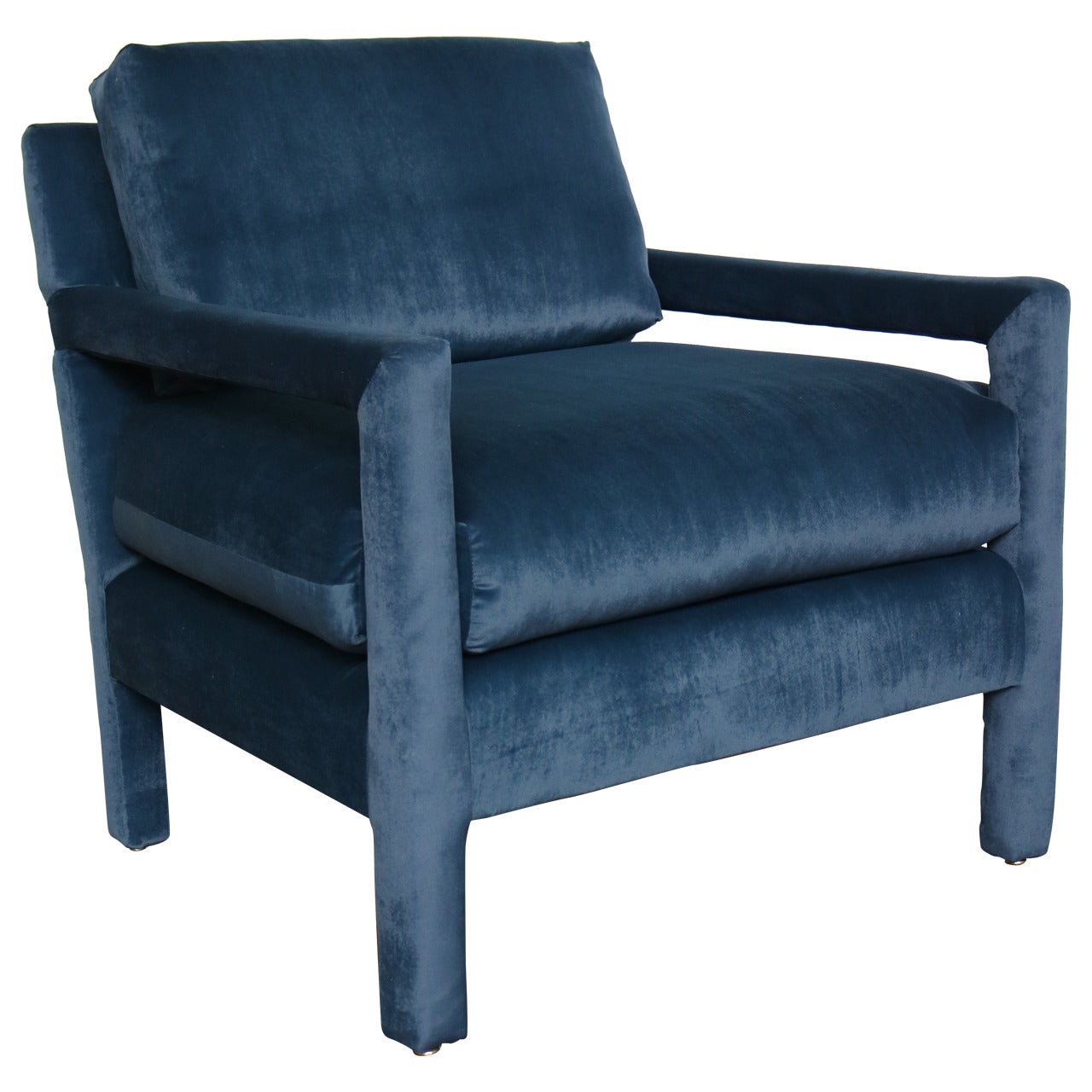 Velvet Parsons Armchair in the Style of Milo Baughman