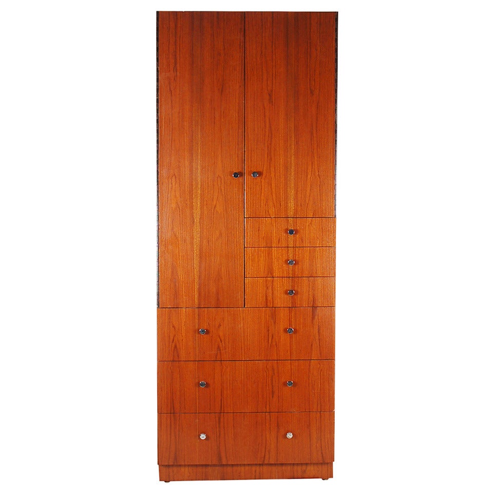 Tall Mid-Century Modern Cabinet in Walnut with Chrome Pulls