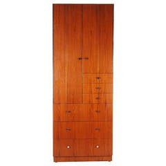 Tall Mid-Century Modern Cabinet in Walnut with Chrome Pulls