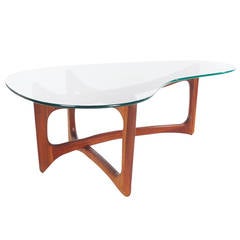 Mid-Century Modern Walnut and Glass Kidney Coffee Table by Adrian Pearsall