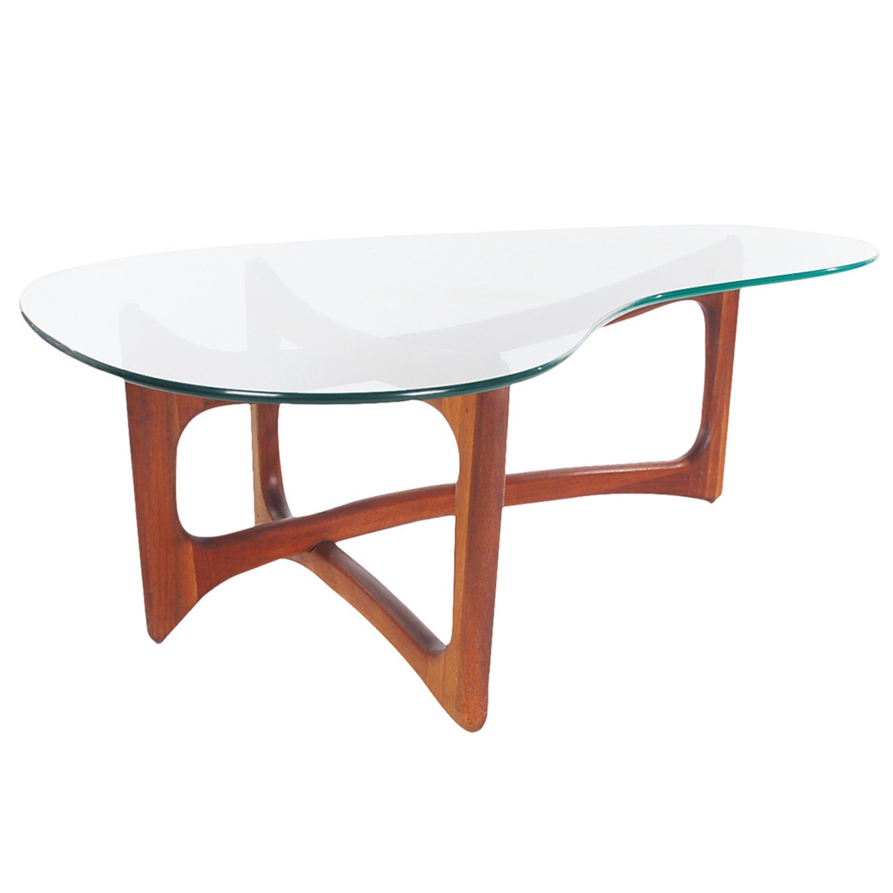 Mid-Century Modern Walnut and Glass Kidney Coffee Table by Adrian Pearsall