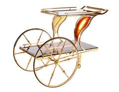 Italian Brass Bar Cart in the Manner of Aldo Tura