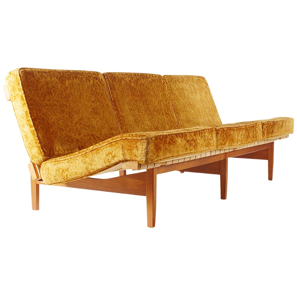 Lewis Butler for Knoll Walnut and Maple Sofa after Jens Risom