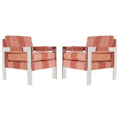 Pair of Milo Baughman Style Chrome Flat Bar Lounge Chairs