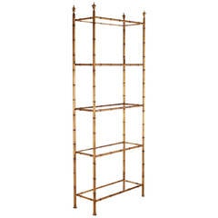 Hollywood Regency Gold Gilded Faux Bamboo Etagere