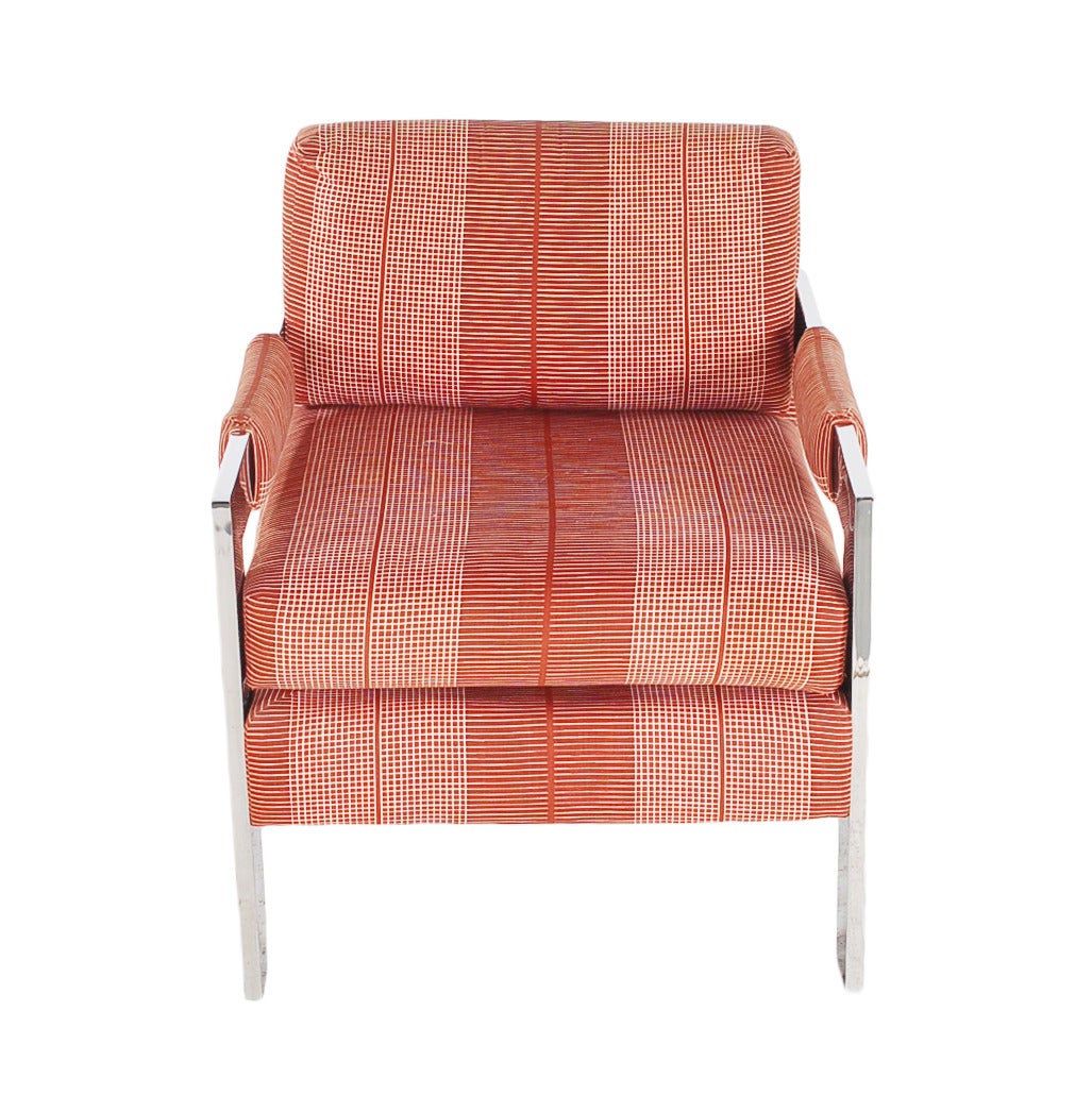 Mid-Century Modern Pair of Milo Baughman Style Chrome Flat Bar Lounge Chairs