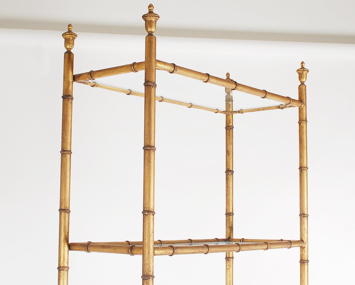 Italian Hollywood Regency Gold Gilded Faux Bamboo Etagere