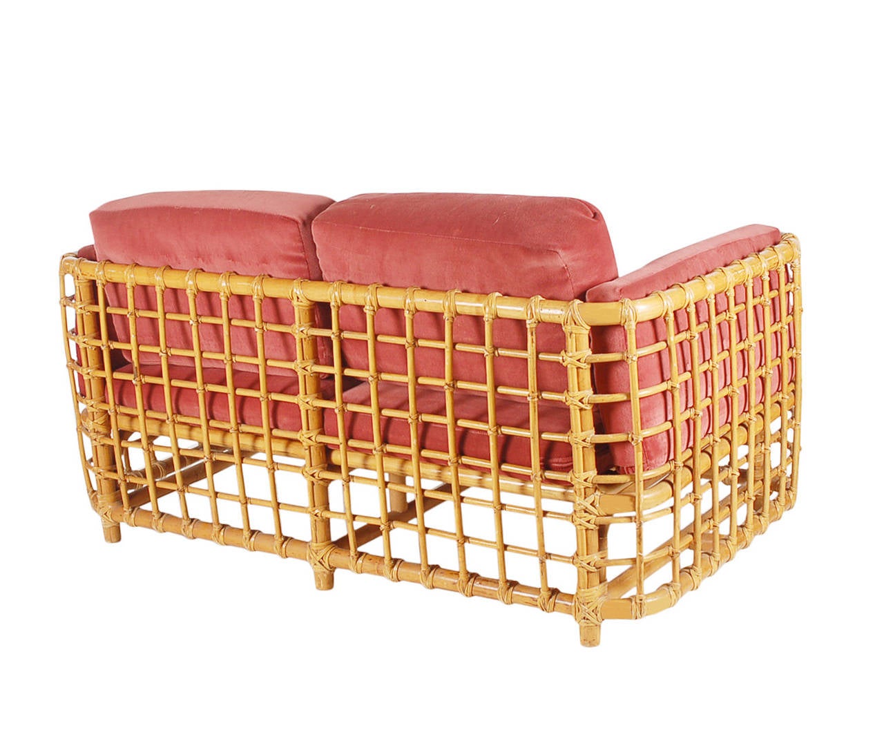 Mid-Century Modern Vintage Rattan Settee or Sofa in the Manner of Franco Albini