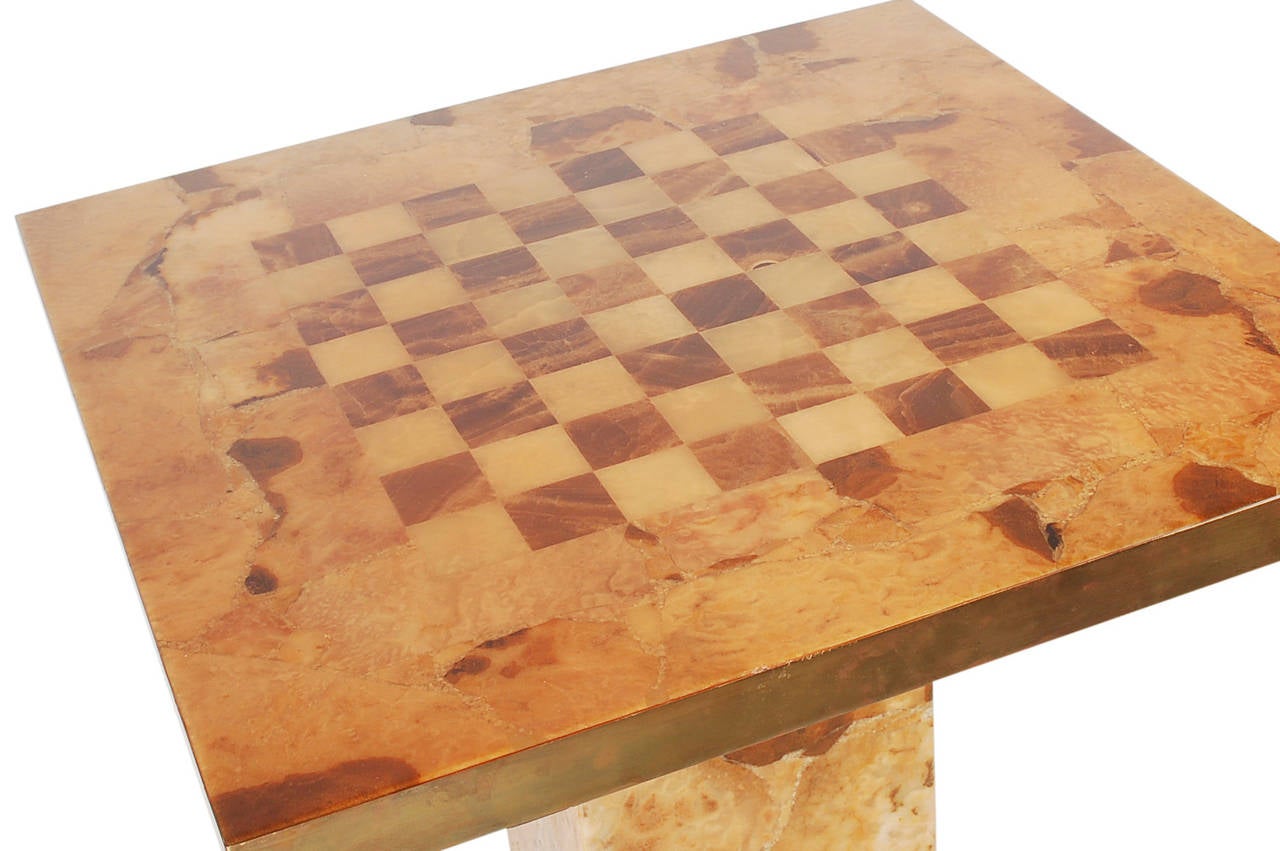 Mid-Century Modern Onyx and Brass Chess or Gaming Table