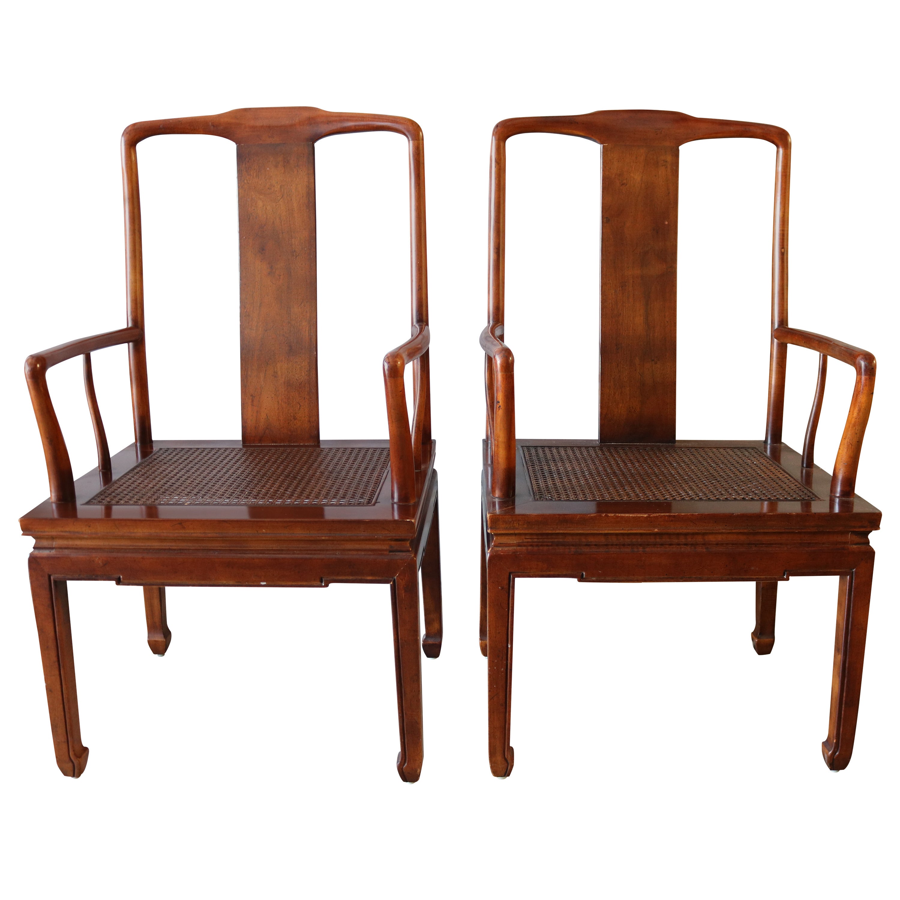 Pair of Asian Influenced Caned Armchairs
