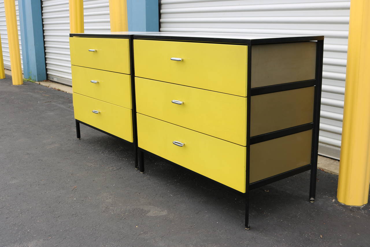 Mid-Century Modern Pair of George Nelson for Herman Miller Three-Drawer Steel Frame Chests