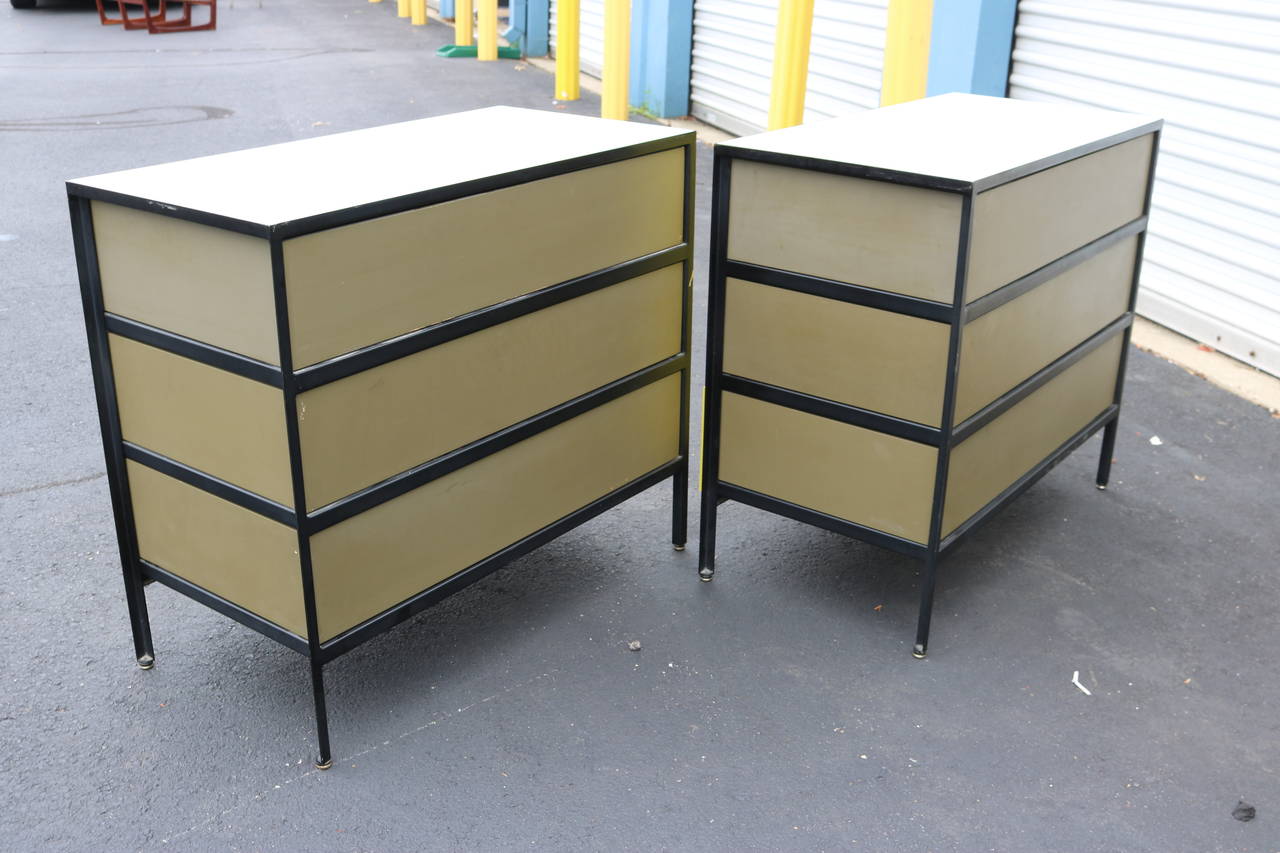 Pair of George Nelson for Herman Miller Three-Drawer Steel Frame Chests In Good Condition In Philadelphia, PA