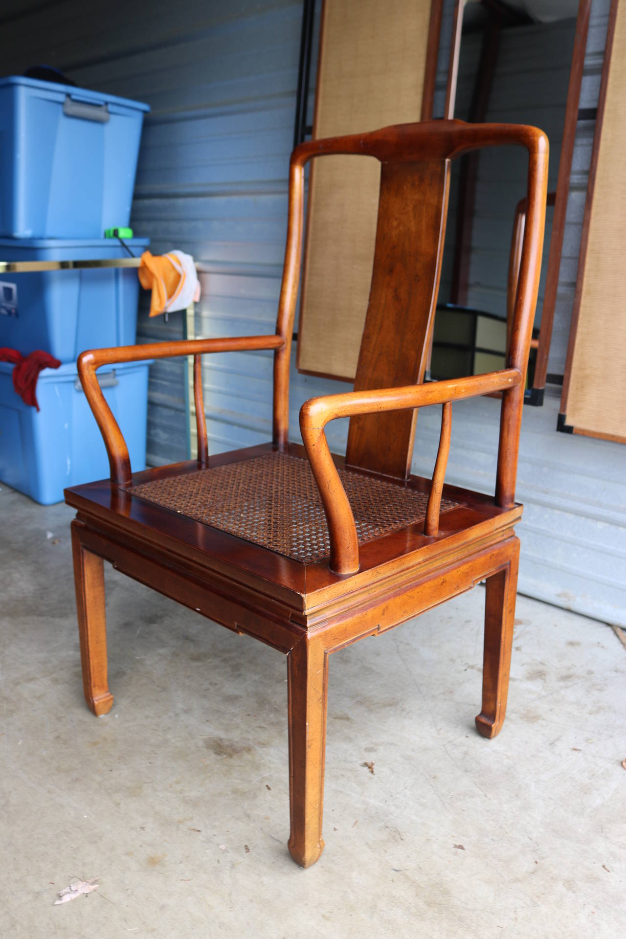 Pair of Asian Influenced Caned Armchairs In Excellent Condition In Philadelphia, PA