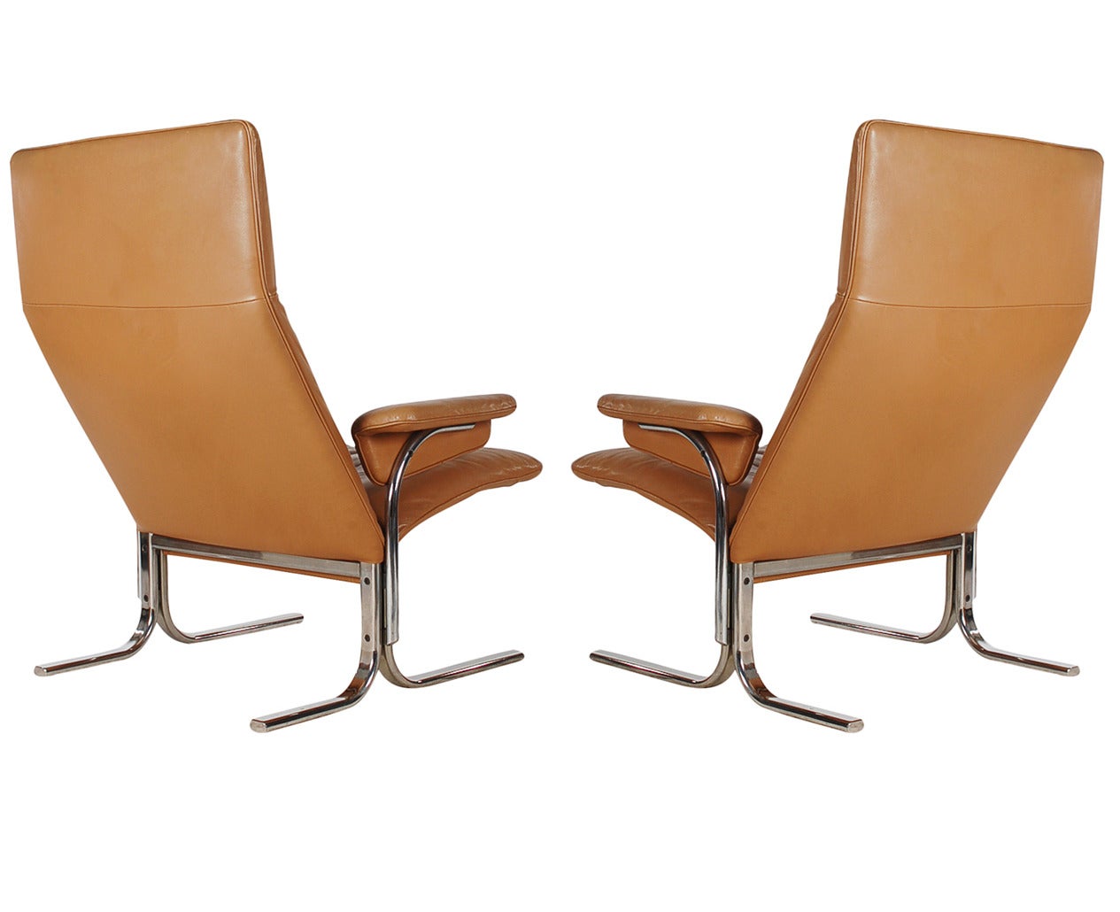 Mid-Century Modern De Sede Leather and Chrome Lounge Chairs by Hans Eichenberger