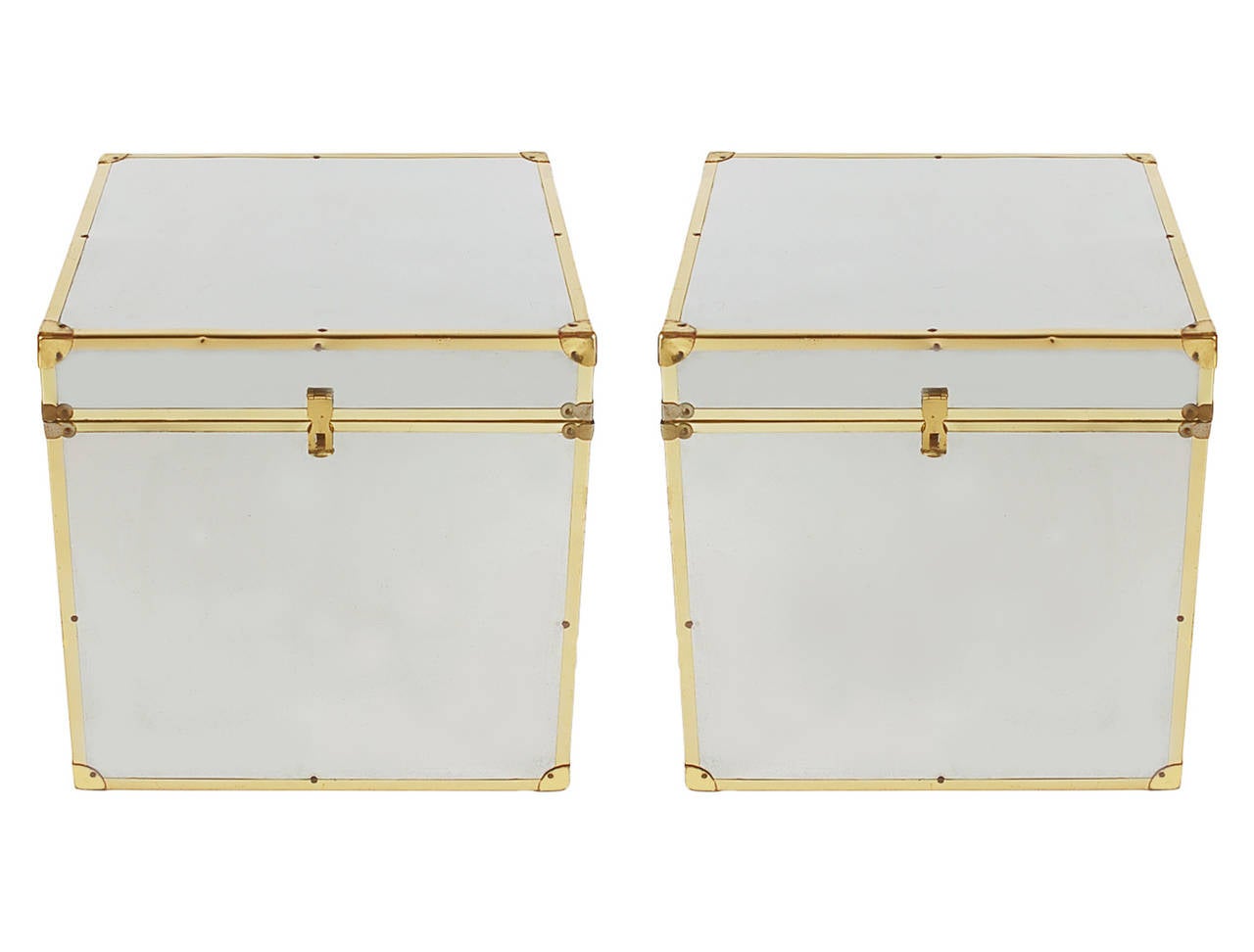 A chic and modern pair of chrome trunks with brass detailing, circa 1970s. These will work with any design aesthetic, in any room of the house.

In the style of: Mastercraft & Maison Jansen.