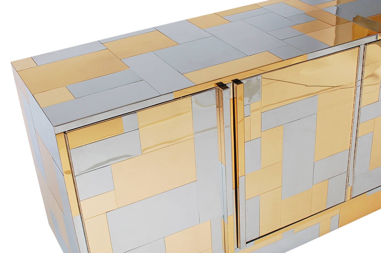 American Paul Evans Chrome and Brass Cityscape Credenza