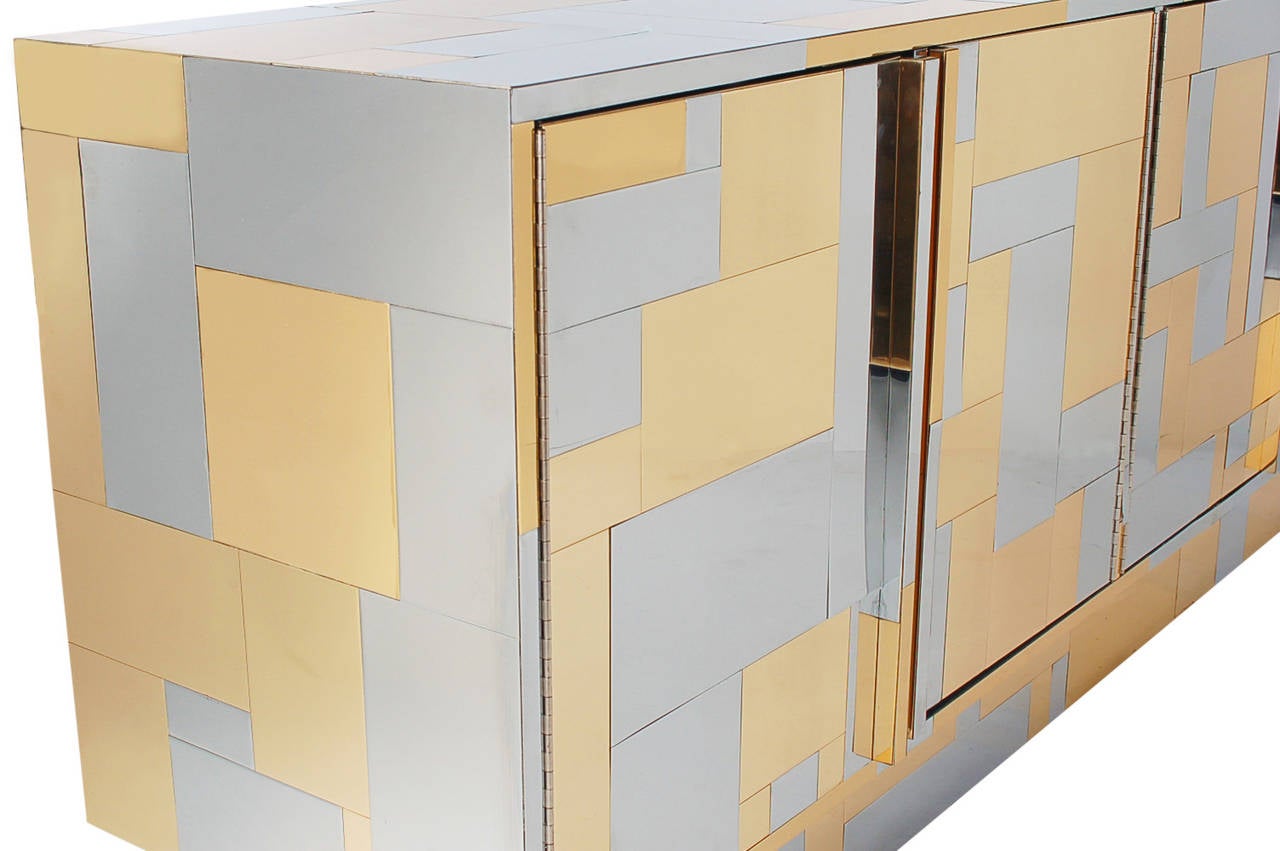 Paul Evans Chrome and Brass Cityscape Credenza In Excellent Condition In Philadelphia, PA