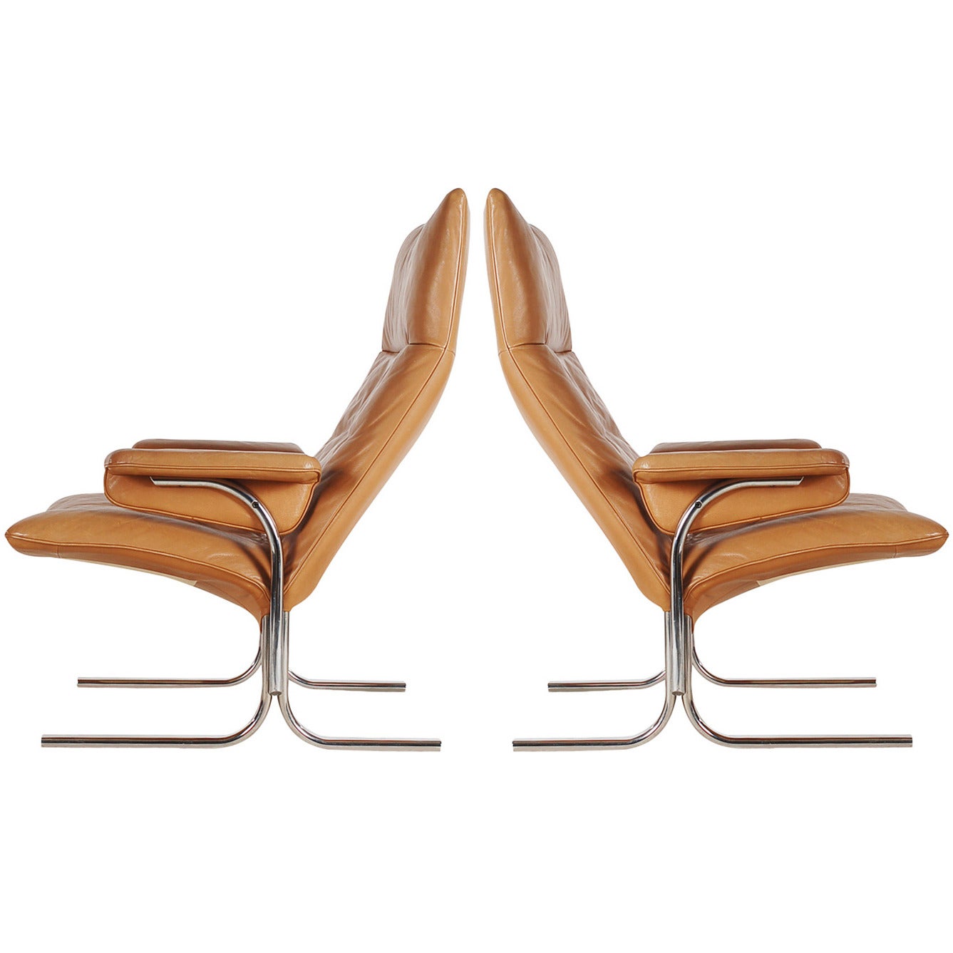 De Sede Leather and Chrome Lounge Chairs by Hans Eichenberger