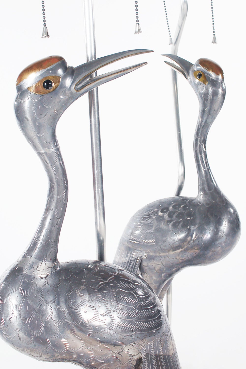 Art Deco Brass and Pewter Heron Table Lamps Attributed to Sergio Bustamante In Excellent Condition In Philadelphia, PA