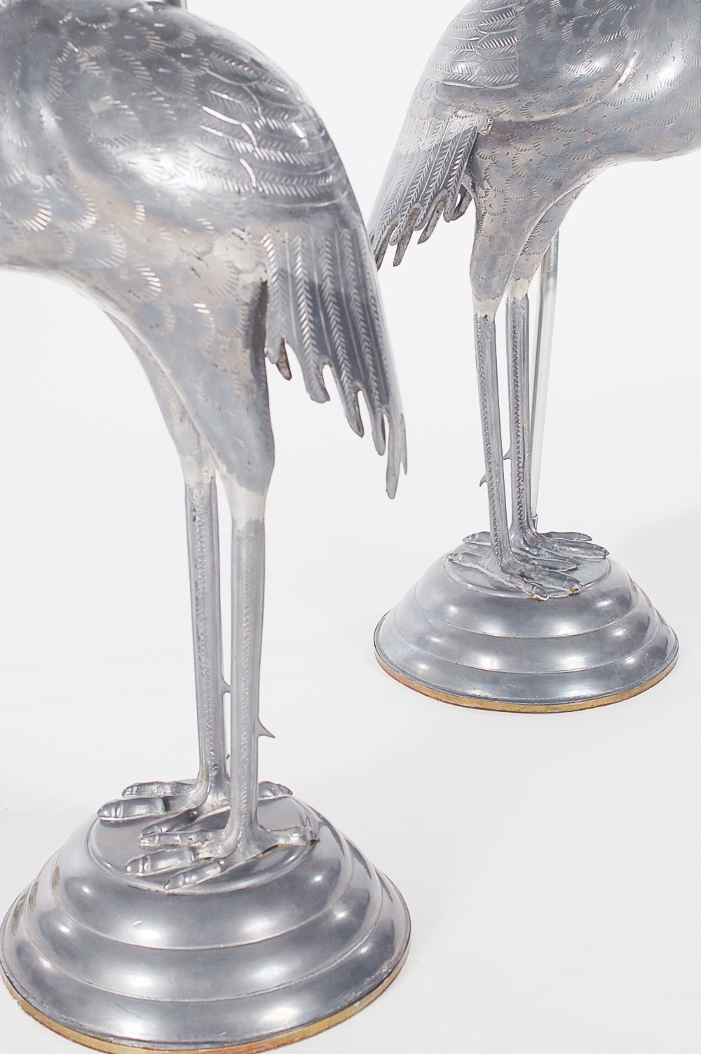 American Art Deco Brass and Pewter Heron Table Lamps Attributed to Sergio Bustamante