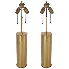 Mid Century Modern Brass Cylinder Table Lamps