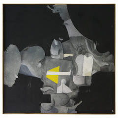 Black, White, Grey and Yellow Abstract Painting by Desmond McClean