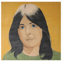 Vintage Yellow Portrait of a Woman by Henry Kalt in Style of Alex Katz