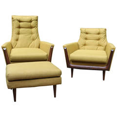 His and Hers Adrian Pearsall Armchairs with Ottoman