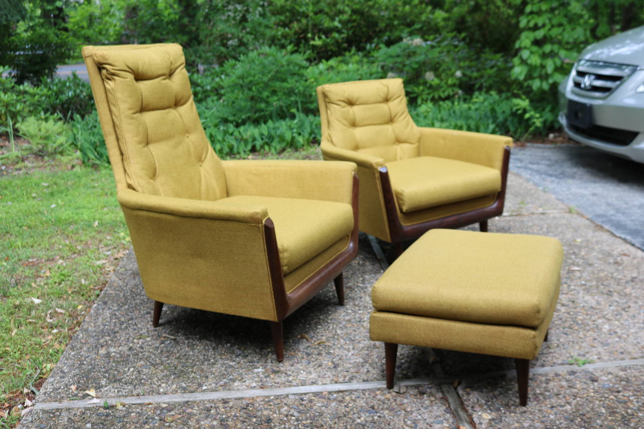 Mid-Century Modern His and Hers Adrian Pearsall Armchairs with Ottoman