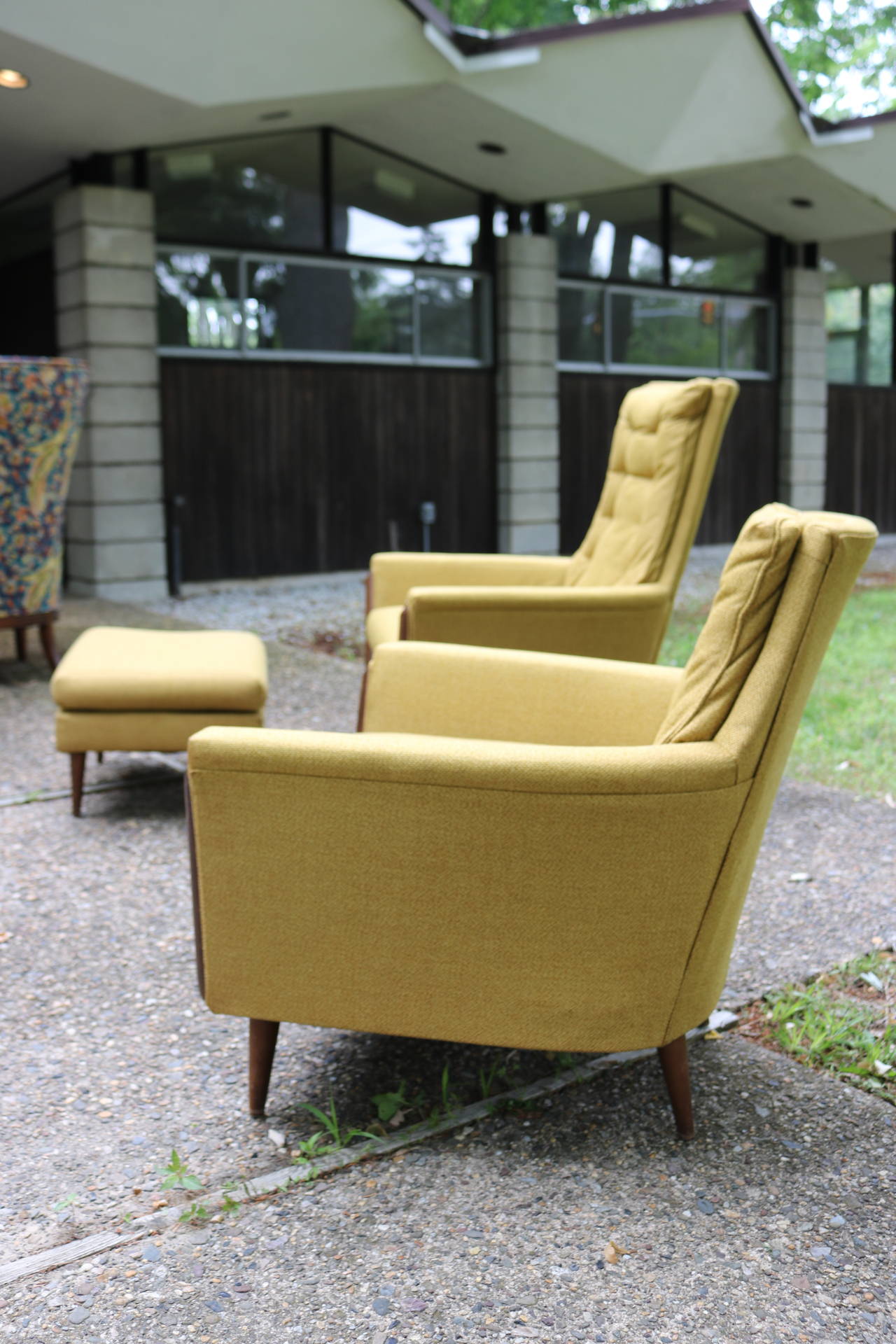 American His and Hers Adrian Pearsall Armchairs with Ottoman