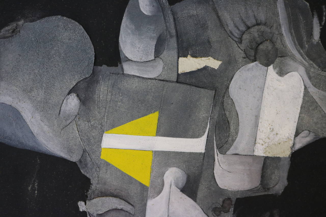 Black White Grey And Yellow Abstract Painting By Desmond Mcclean Modern Black White Grey And Yellow Abstract Painting By Desmond Mcclean For
