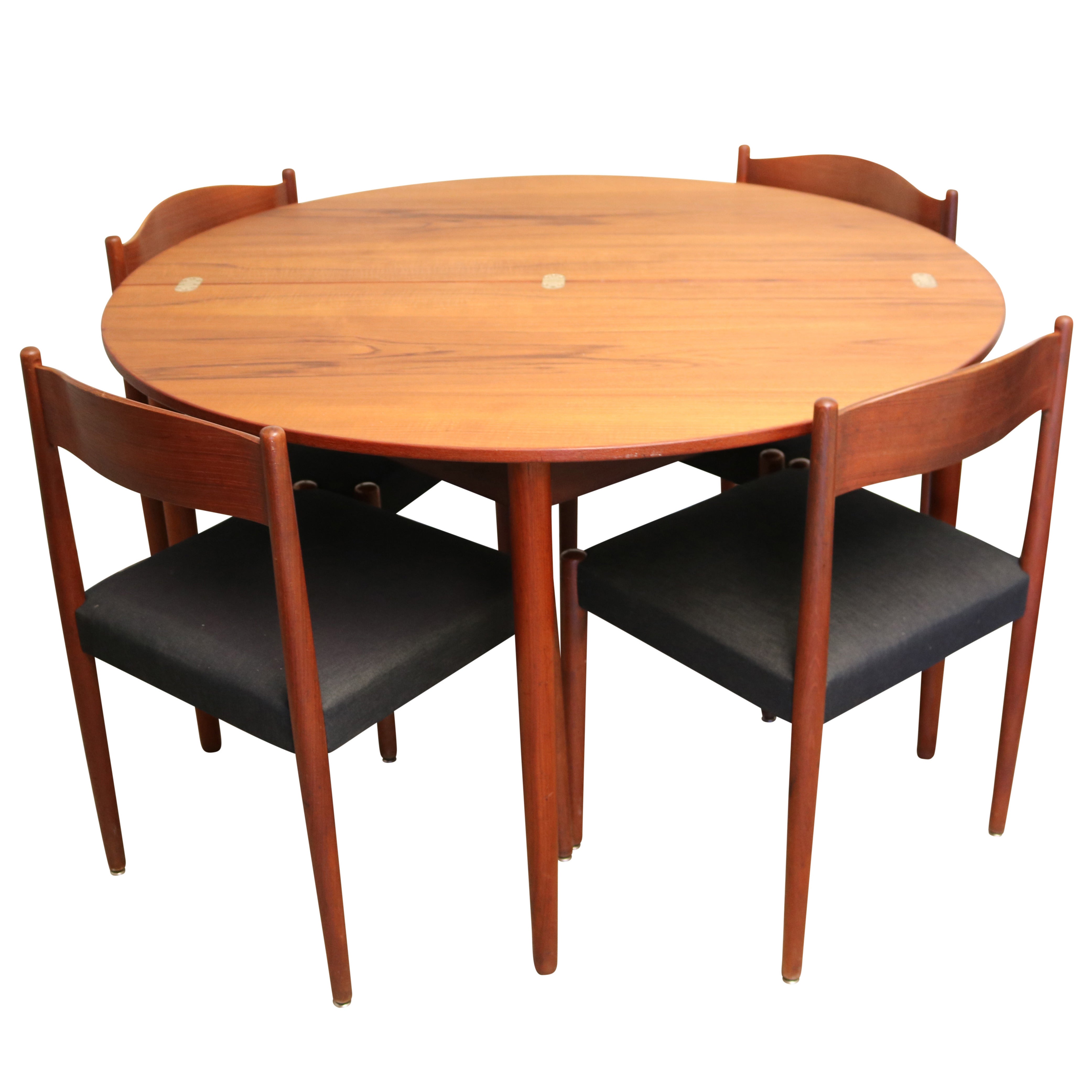 Round Teak Folding Dining Table and Chairs by Poul Volther for Frem Rojle
